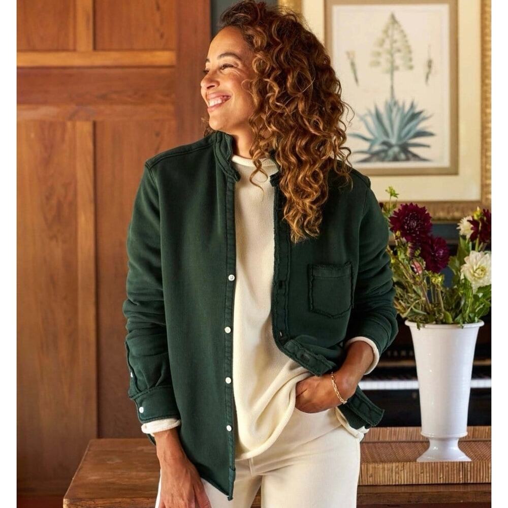 Frank & Eileen Triple Fleece Button-Up Sweatshirt in Evergreen